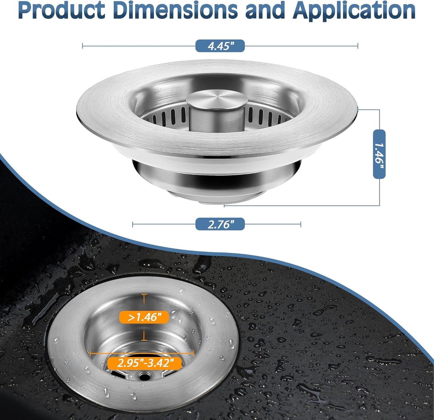 Kitchen Sink Drain Strainer 3 in 1, 304 Stainless Steel Pop Up Sink