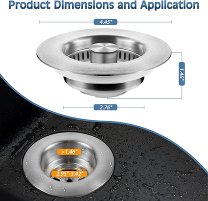Kitchen Sink Drain Strainer 3 in 1, 304 Stainless Steel Pop Up Sink