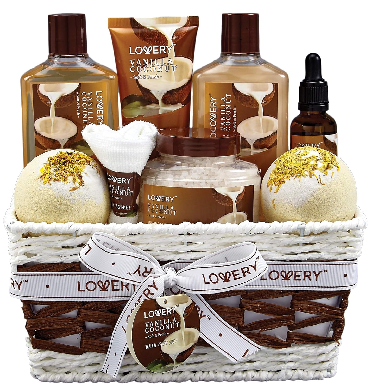 Gifts For Women Gift Basket for Women 9 Piece Set of Vanilla Coconut Home Spa Set, Luxurious Gifts for