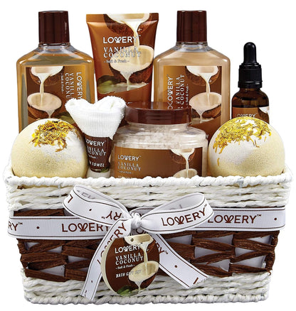 Gifts For Women Gift Basket for Women 9 Piece Set of Vanilla Coconut Home Spa Set, Luxurious Gifts for