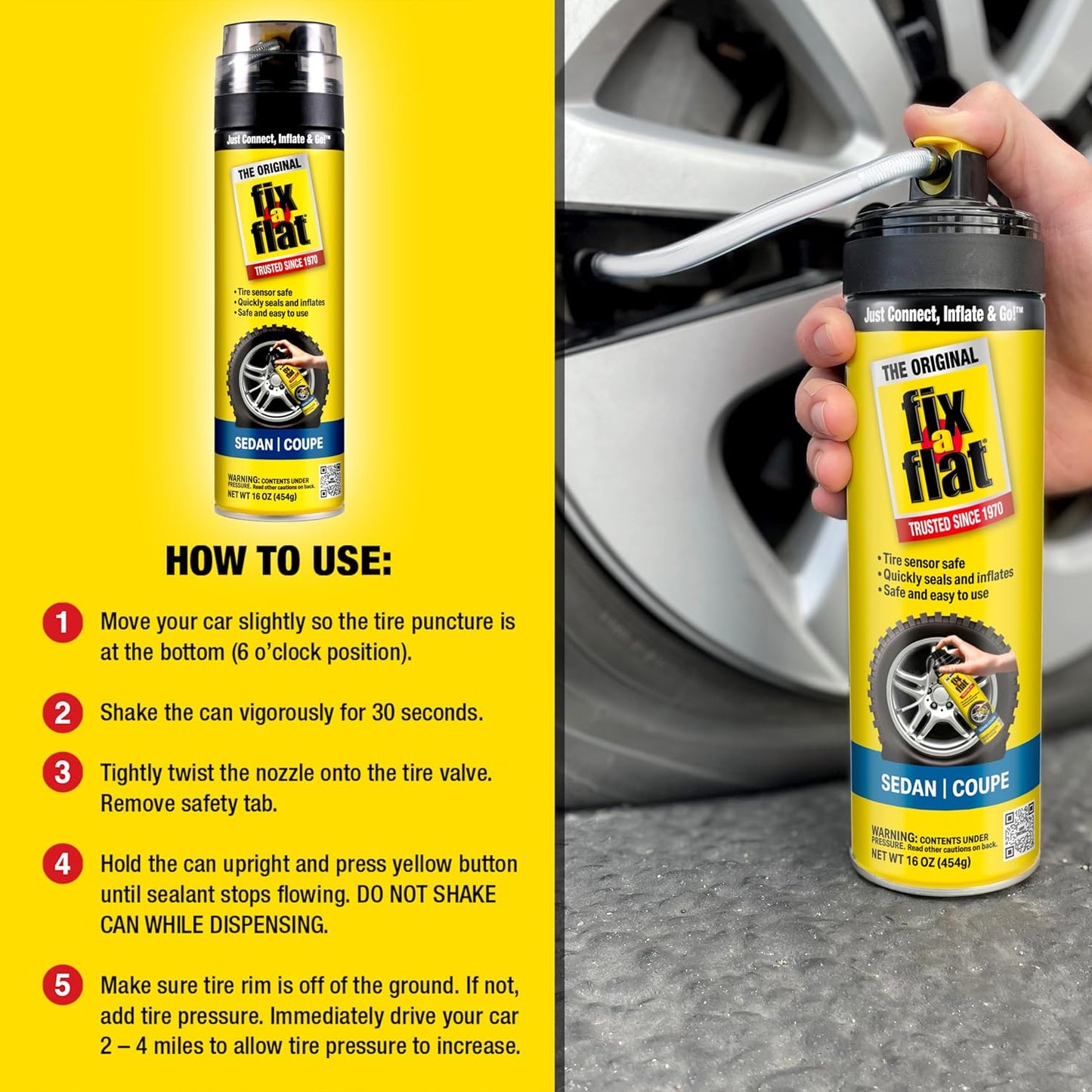 Fix-A-Flat S60420 Aerosol Emergency Flat Tire Repair and Inflator, for Standard Tires, Eco-Friendly Formula, Universal Fit for All Cars, 16 oz.