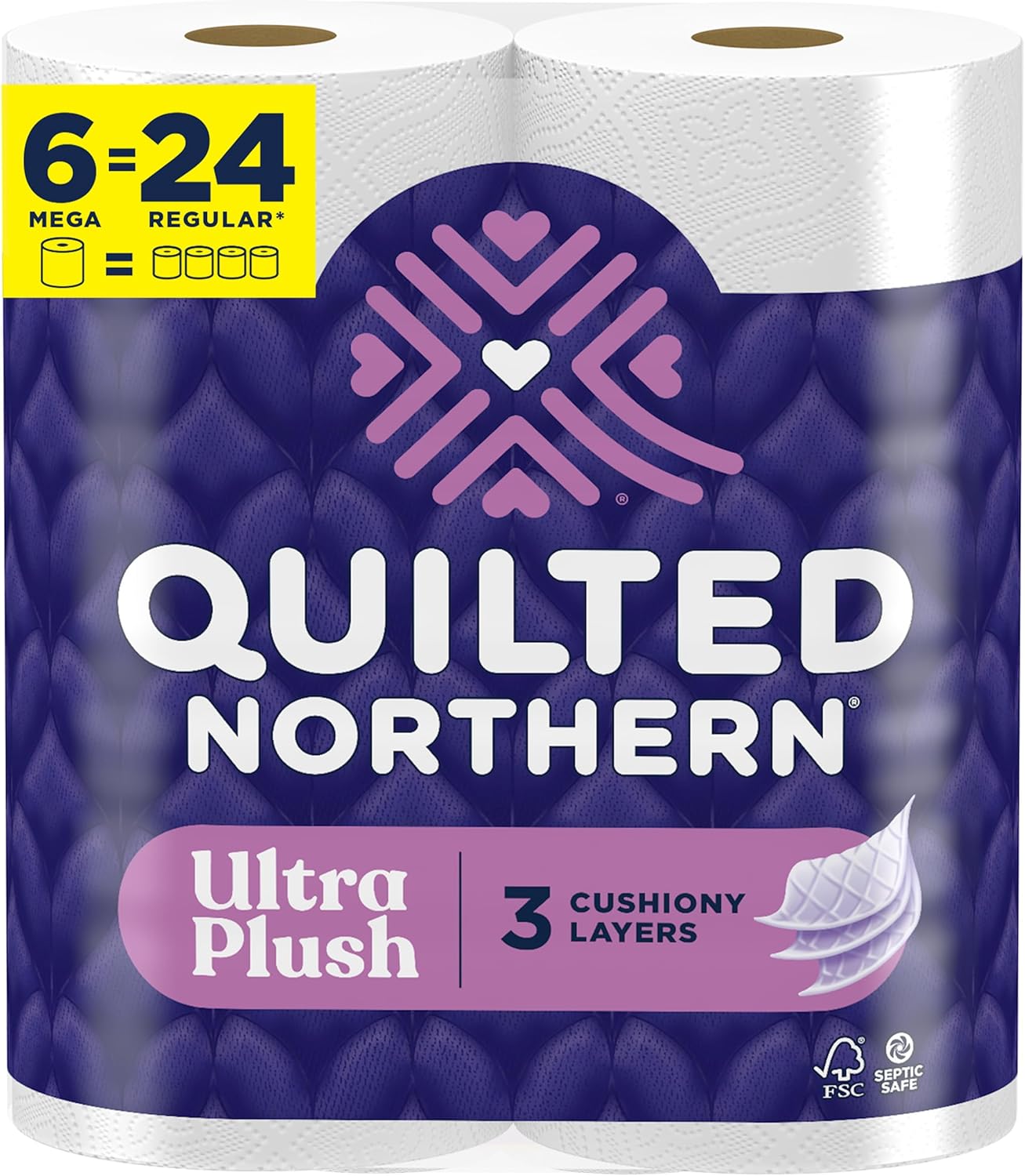 Quilted Northern Ultra Plush Toilet Paper, 6 Mega Rolls = 24 Regular Rolls, 3X Thicker*, 3 Ply Soft Toilet Tissue, 3X Thicker*, Ultra Soft