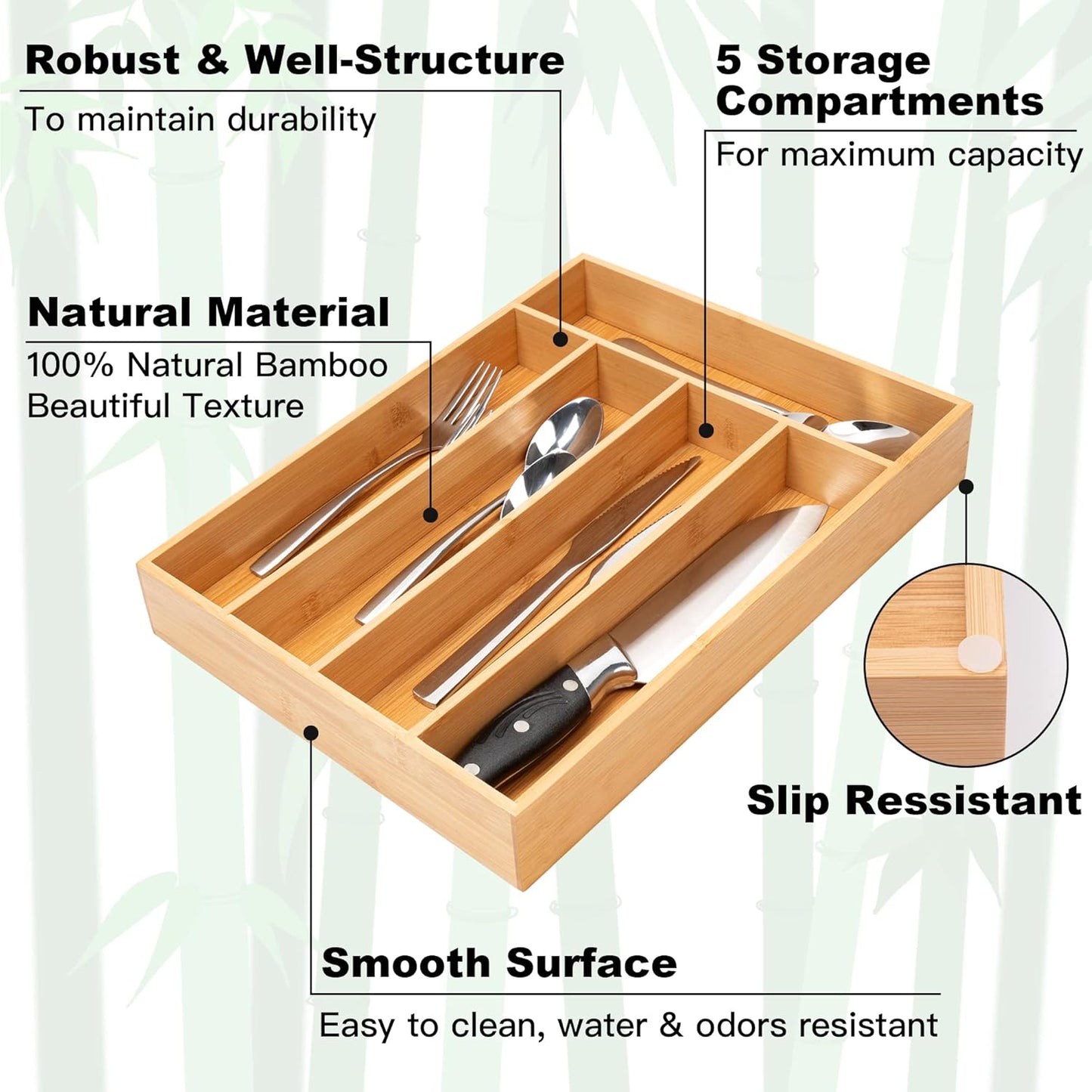 Besilord Silverware Organizer Kitchen Drawer Organizer Utensil Organizer Bamboo Silverware Holder Cutlery Organizer in Drawer Flatware Organizer