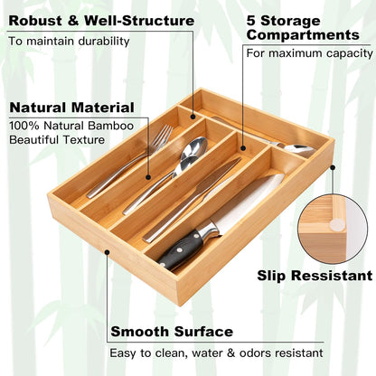 Besilord Silverware Organizer Kitchen Drawer Organizer Utensil Organizer Bamboo Silverware Holder Cutlery Organizer in Drawer Flatware Organizer