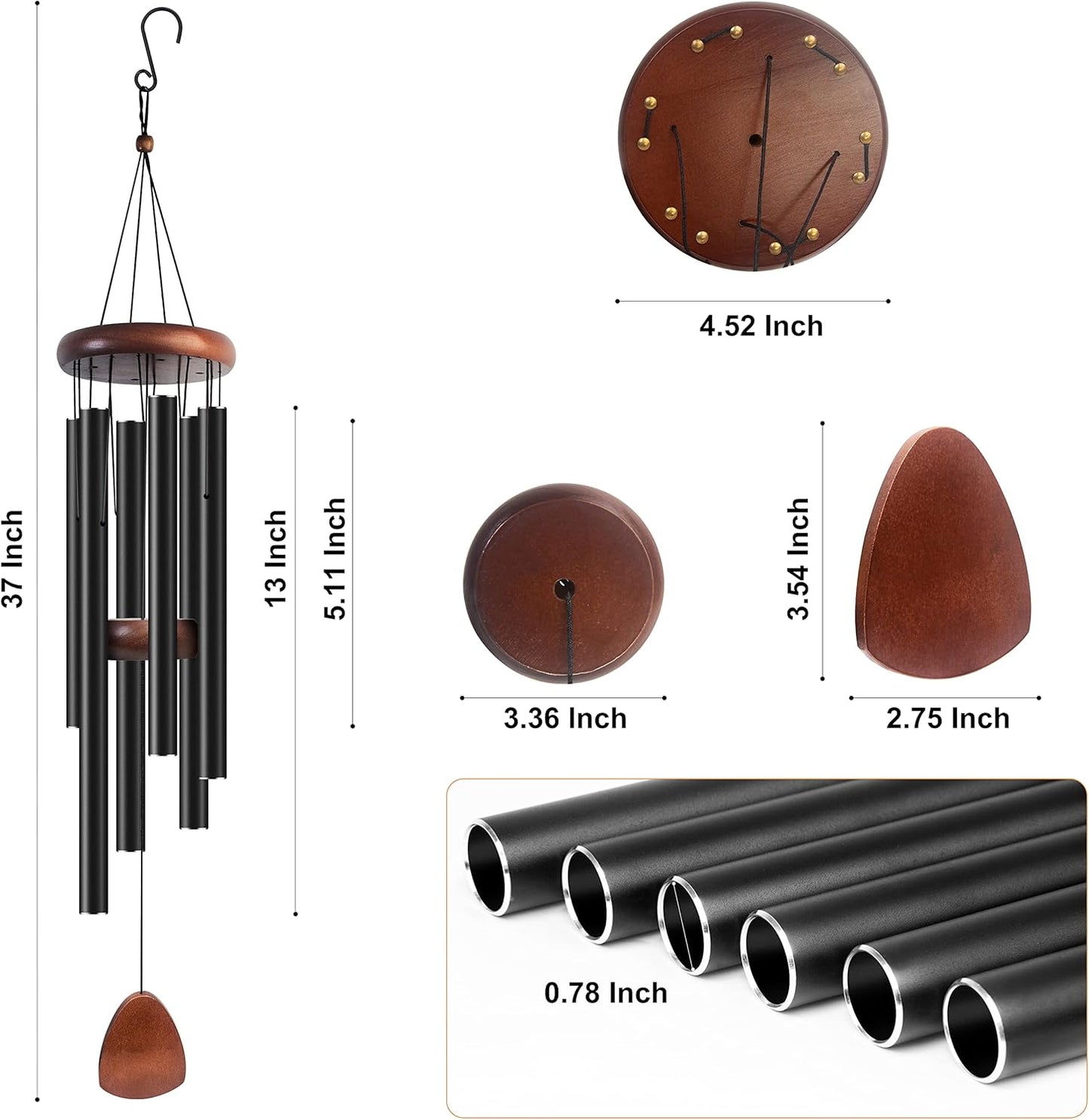 Bursvik Large Aluminium Wind Chimes 37" to Create a Zen Atmosphere Suitable for Outdoor