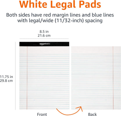 Amazon Basics Wide Ruled Lined Writing Note Pads for Office Supplies, 8.5" x 11.75", White, 12-Pack of 50 Perforated Sheets