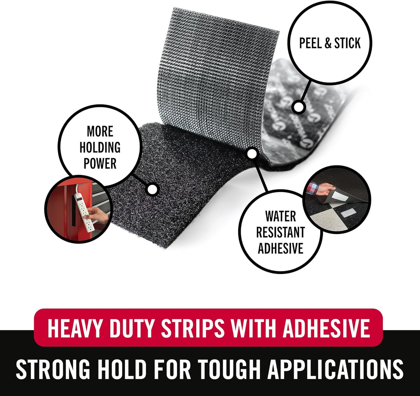 VELCRO Brand Heavy Duty Fasteners, 4x2 Inch Strips with Adhesive 8 Sets, Holds 10 lbs, Black Industrial Strength Stick On