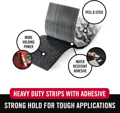 VELCRO Brand Heavy Duty Fasteners, 4x2 Inch Strips with Adhesive 8 Sets, Holds 10 lbs, Black Industrial Strength Stick On
