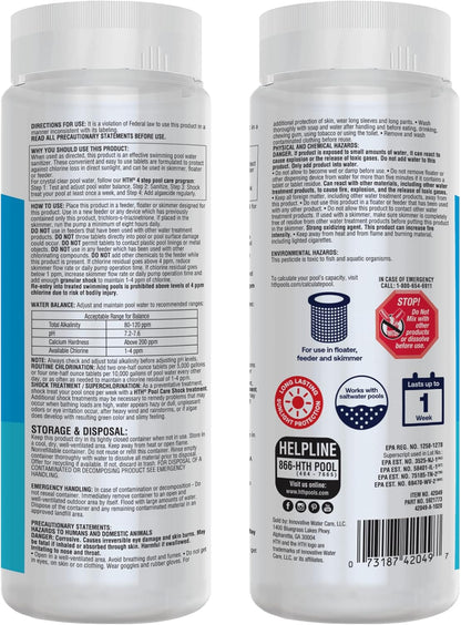 HTH 42049 Pool Care 1" Chlorine Tabs, Swimming Pool Sanitizer with Added Clarifier - Eliminates Bacteria & Algae, Makes Water Clean & Crystal