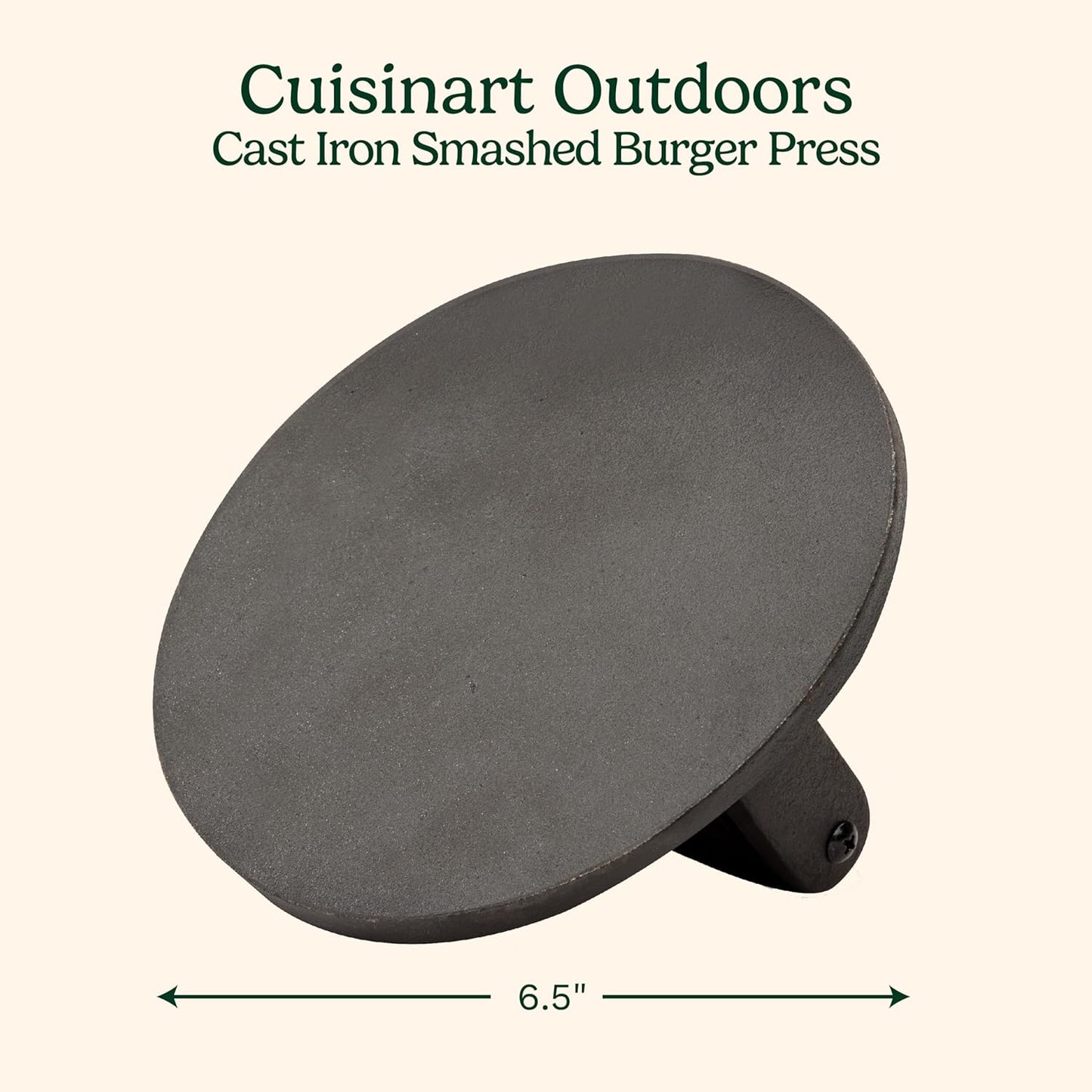 Cuisinart 6.5" Cast Iron Smashed Burger Press, Round Flat Edge Grill Press for Crispy Smash Burgers, Burger Tool for Grill and Griddle