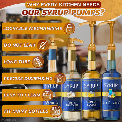 4 Pcs Coffee Syrup Pump Dispenser - Works as Skinny and Torani Syrup Pump - Fits Various 25.4 oz Bottles, Precise Dispensing 0.3oz & Lockable