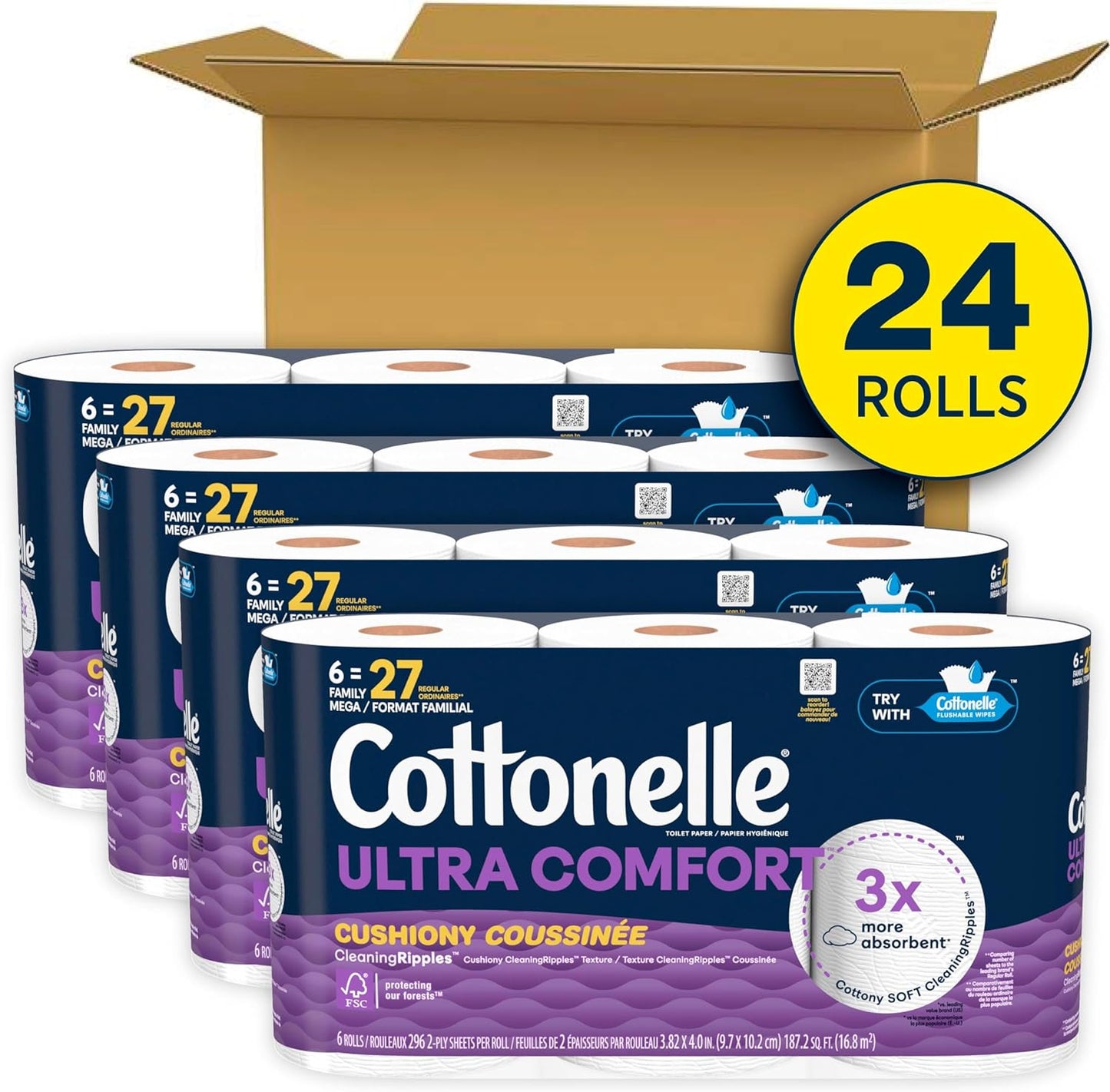 Cottonelle Ultra Comfort Toilet Paper with Cushiony CleaningRipples Texture, Strong Bath