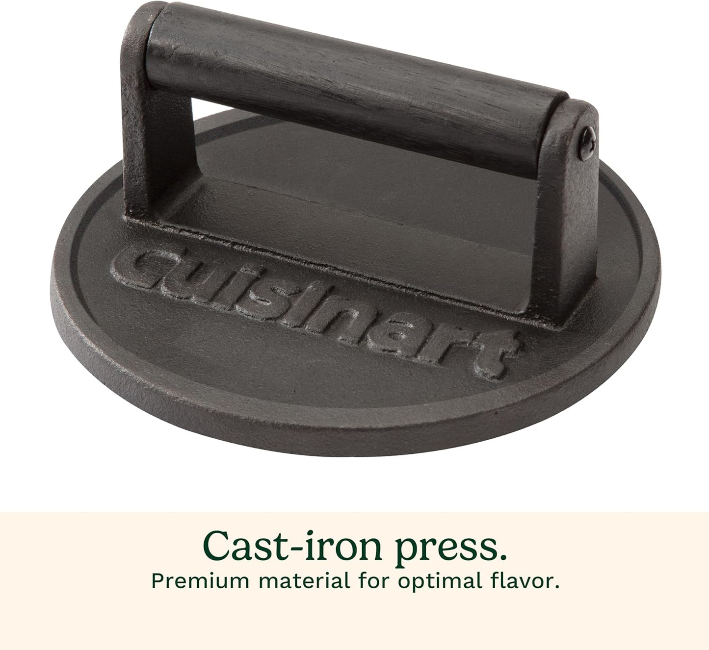 Cuisinart 6.5" Cast Iron Smashed Burger Press, Round Flat Edge Grill Press for Crispy Smash Burgers, Burger Tool for Grill and Griddle