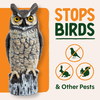 Dalen Large Fake Owl Decoy to Scare Birds Away - 16 in Hand-Painted Great Horned Owl Garden Scarecrow for Natural Pest Control - Fixed Head Design -