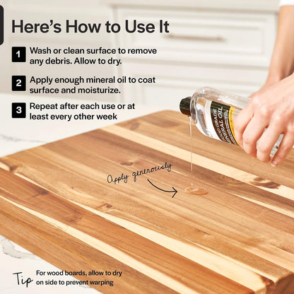 Thirteen Chefs Mineral Oil - 8 oz Food Grade Conditioner for Wood Cutting Board, Countertop & Butcher