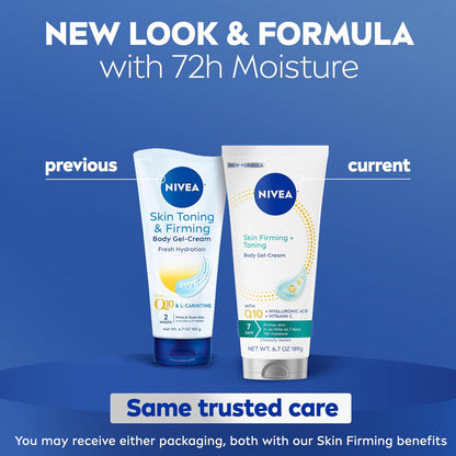 NIVEA Skin Firming & Toning Body Gel Cream with Q10, Hyaluronic Acid and Vitamin C, Clinically Tested Skin Firming & Toning Cream, 72-Hour