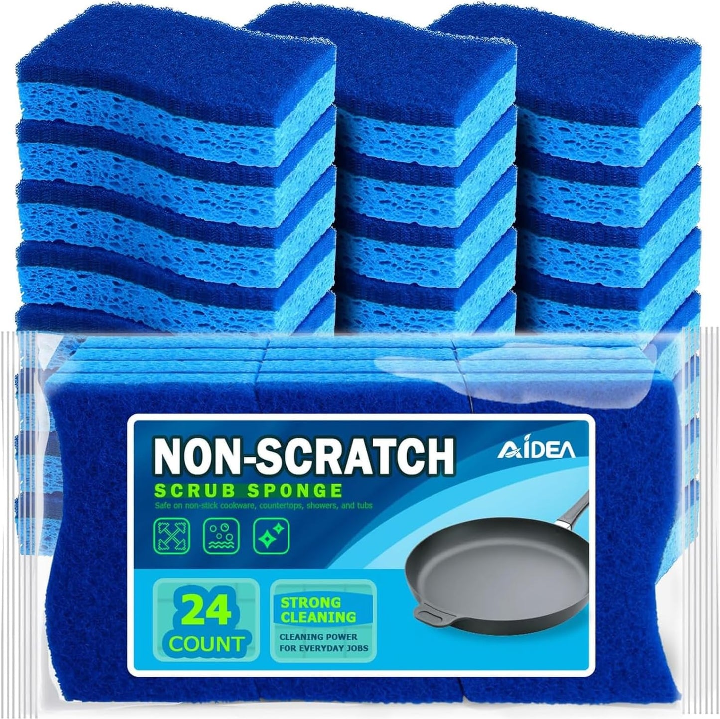 AIDEA Non Scratch Scrub Sponge, 24Count, Sponges for Dishes, Sponges Kitchen, Cleaning Sponge, Cleans Fast Without