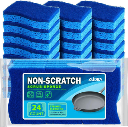 AIDEA Non Scratch Scrub Sponge, 24Count, Sponges for Dishes, Sponges Kitchen, Cleaning Sponge, Cleans Fast Without