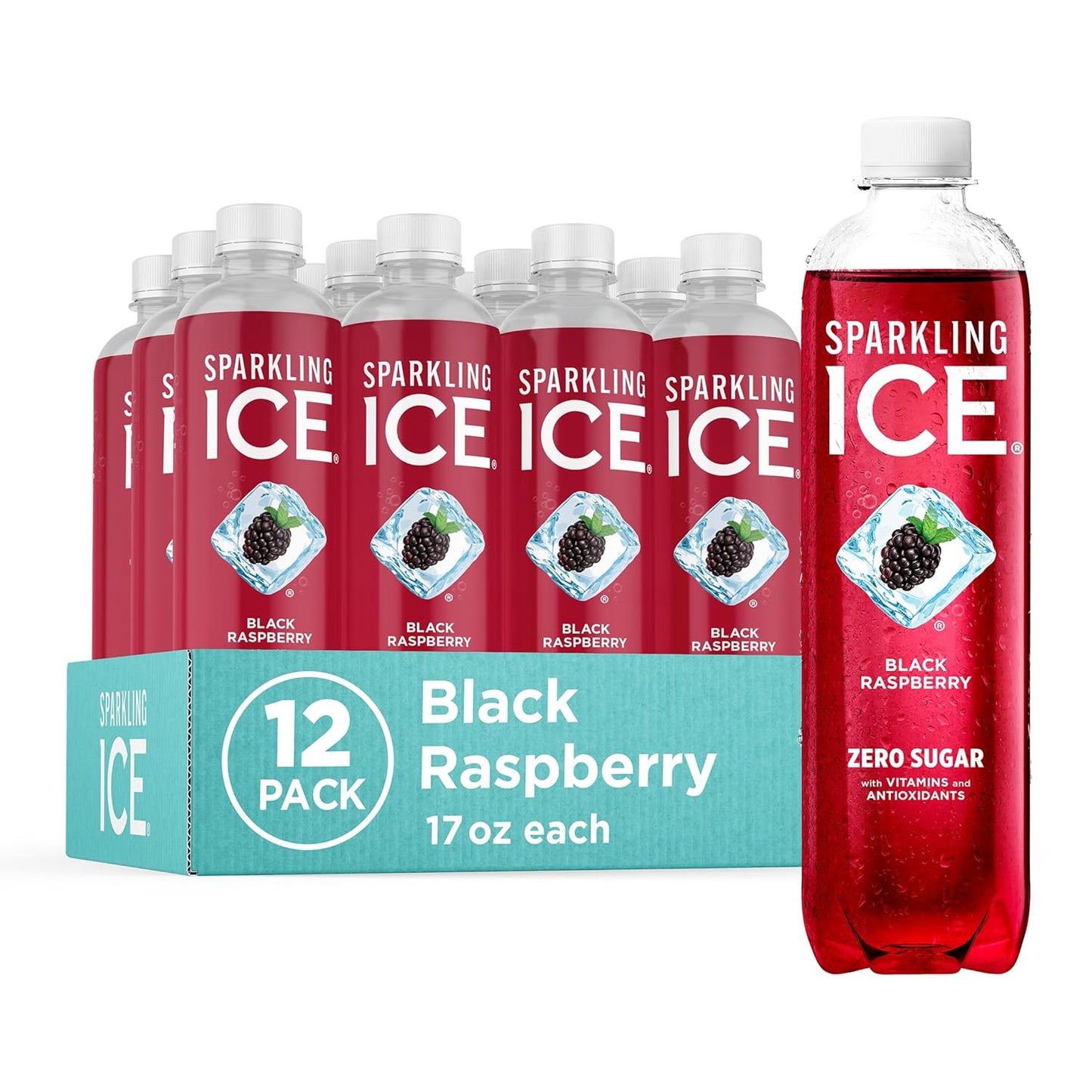 Sparkling Ice, Black Raspberry Sparkling Water, Zero Sugar Flavored Water, with Vitamins and Antioxidants, Low Calorie Beverage, 17 fl oz Bottles (2)
