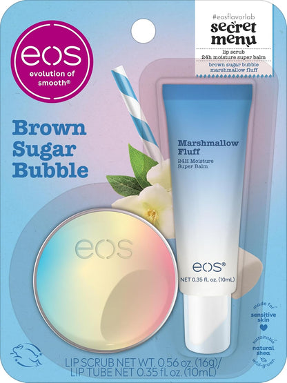 eos Flavor Lab Secret Menu Gift Set - Brown Sugar Boba Lip Scrub Exfoliator & 24H Moisture Super Balm, Limited-Edition Lip Treatment