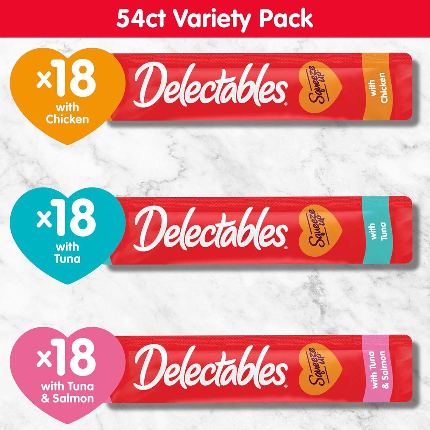 Delectables Squeeze Up Variety Pack, Creamy Squeezable Puree, Lickable Wet Cat Treats, Grain Free, No Added Fillers, No