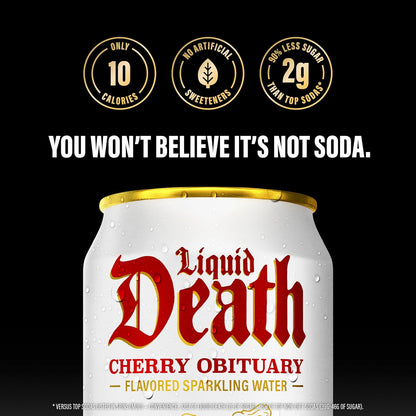 Liquid Death Soda-Flavored Sparkling Water - Cherry Obituary, Less Sugar*, Huge Flavor, No Caffeine, No Artificial Sweeteners, 12 Fl Oz (2)
