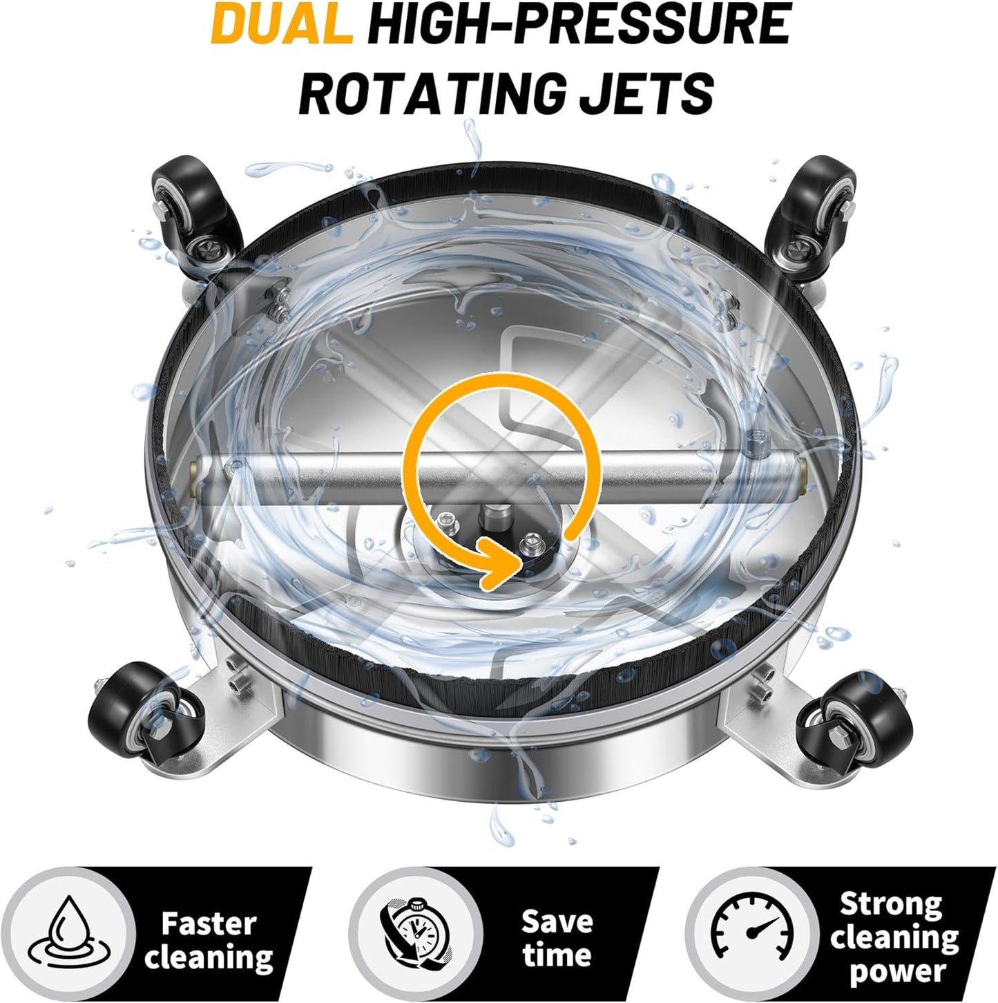 14" Pressure Washer Surface Cleaner with 4 Wheels - Stainless Steel Surface Cleaner for Pressure Washer Attachment for Concrete, Patio