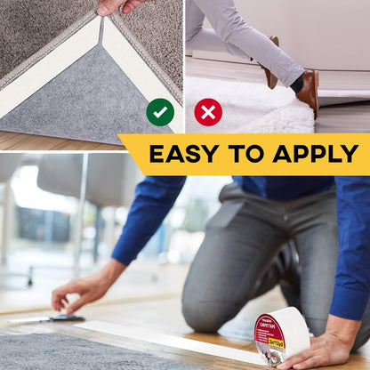 Carpet Tape Double Sided - Rug Tape Grippers for Hardwood Floors and Area Rugs - Carpet Binding Tape Strong Adhesive and