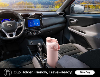 POWCAN 26 oz Insulated Water Bottle with 2-in-1 Straw and Spout Lid, Keep Cold 24H, Leak-Proof, Fits in Car Cup