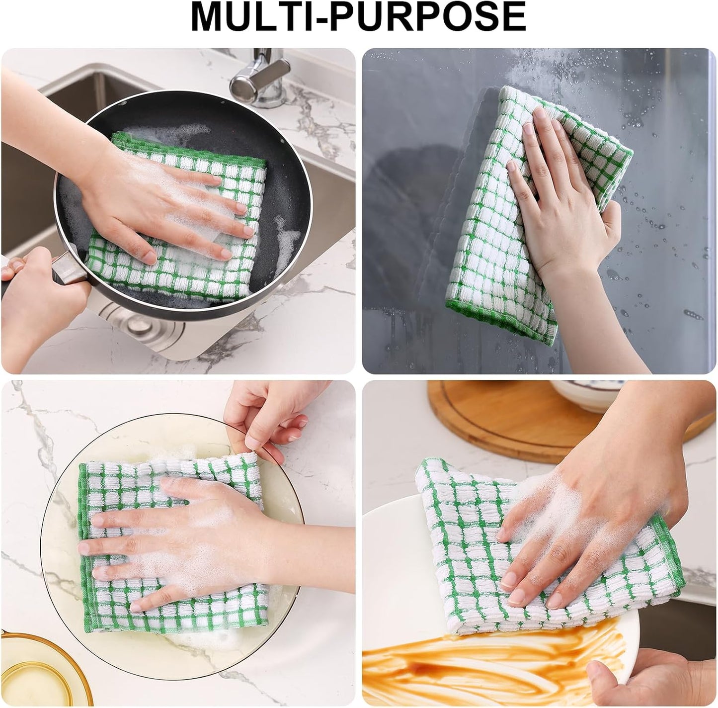Kitinjoy Cotton 8 Pack Terry Kitchen Dish Cloths, 12 x 12 Inches Super Soft and Absorbent Dish Rags, Quick Drying Dish Towels for Washing
