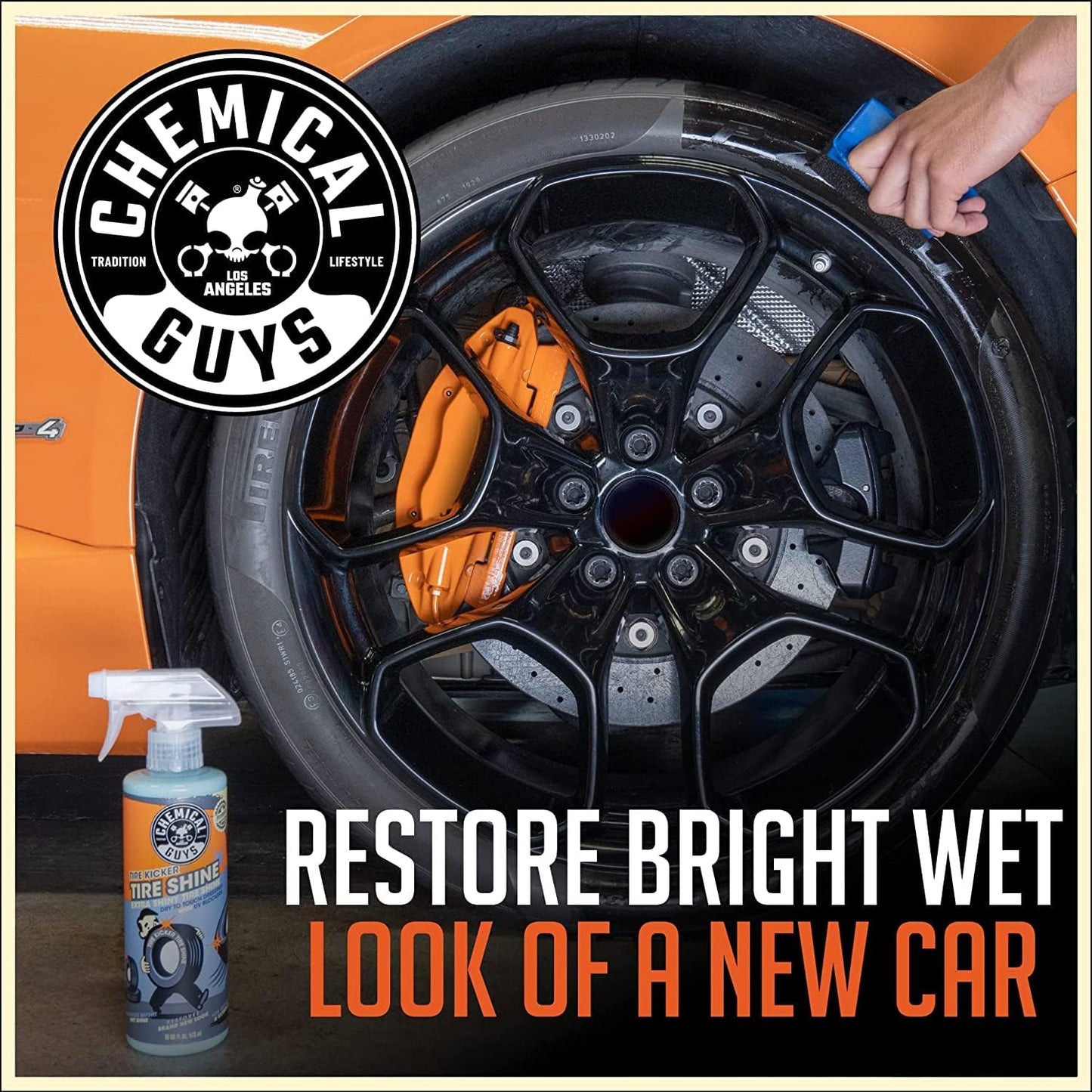 Chemical Guys Tire Kicker Sprayable Extra Glossy Tire Shine Spray, Dry-to-Touch Dressing - Restores Wet Look to Rubber, Vinyl, and