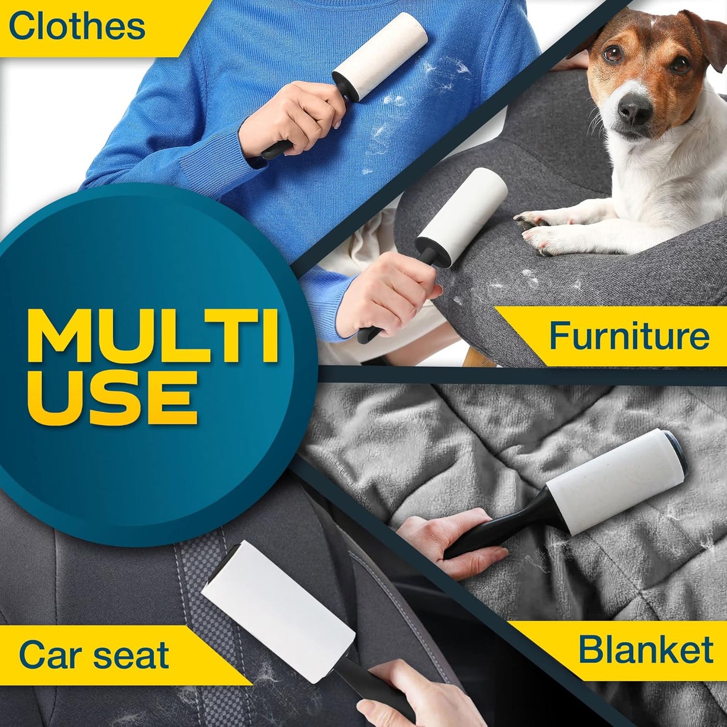 Lint Rollers for Pet Hair, White, Sticky Remover for Couch, Clothes, Furniture and Carpet, Dog and Cat Fur Remover, Animal