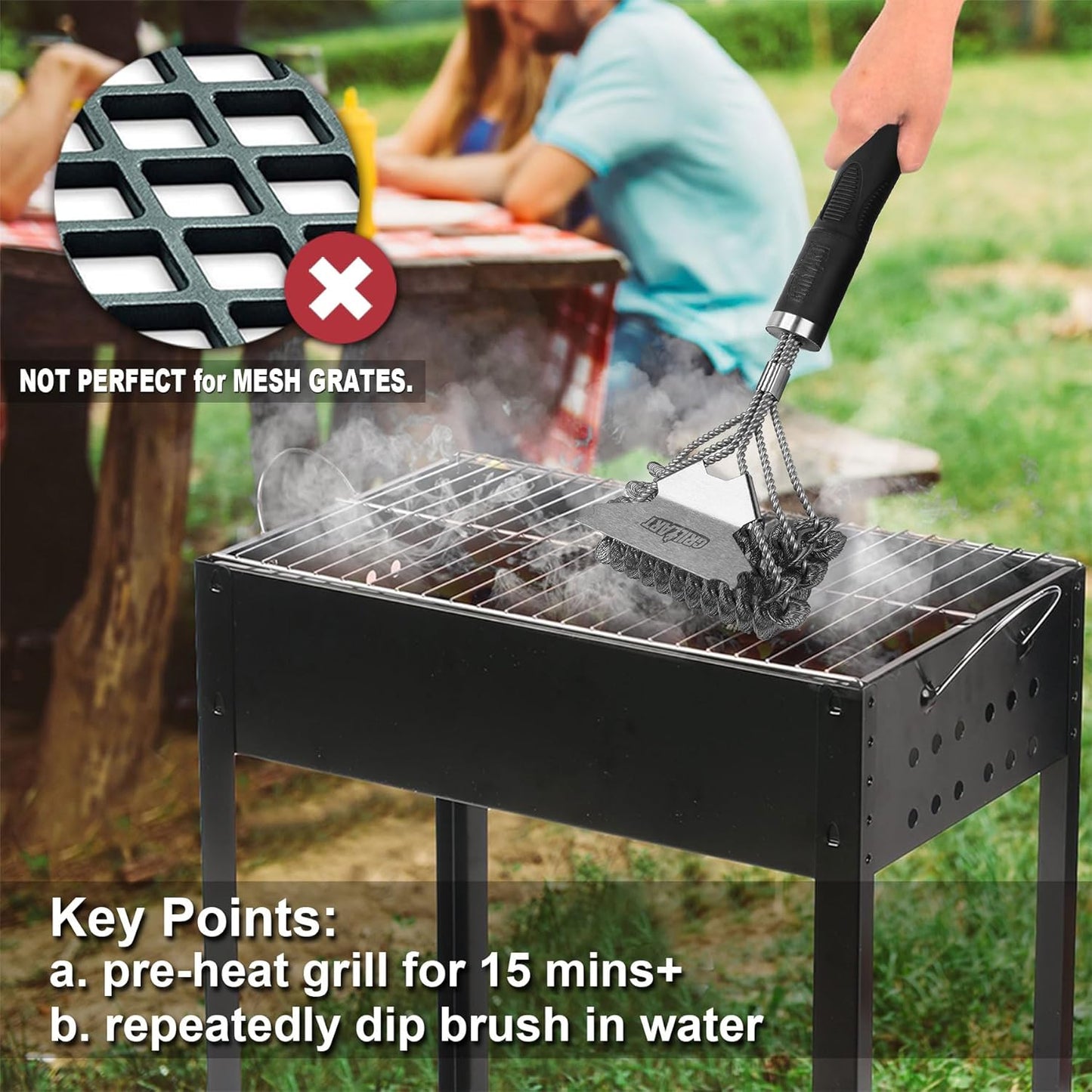 Grill Brush and Scraper Bristle Free Safe BBQ Brush for Grill 18'' Stainless Grill Grate Cleaner - Safe Grill Accessories for Porcelain/Weber