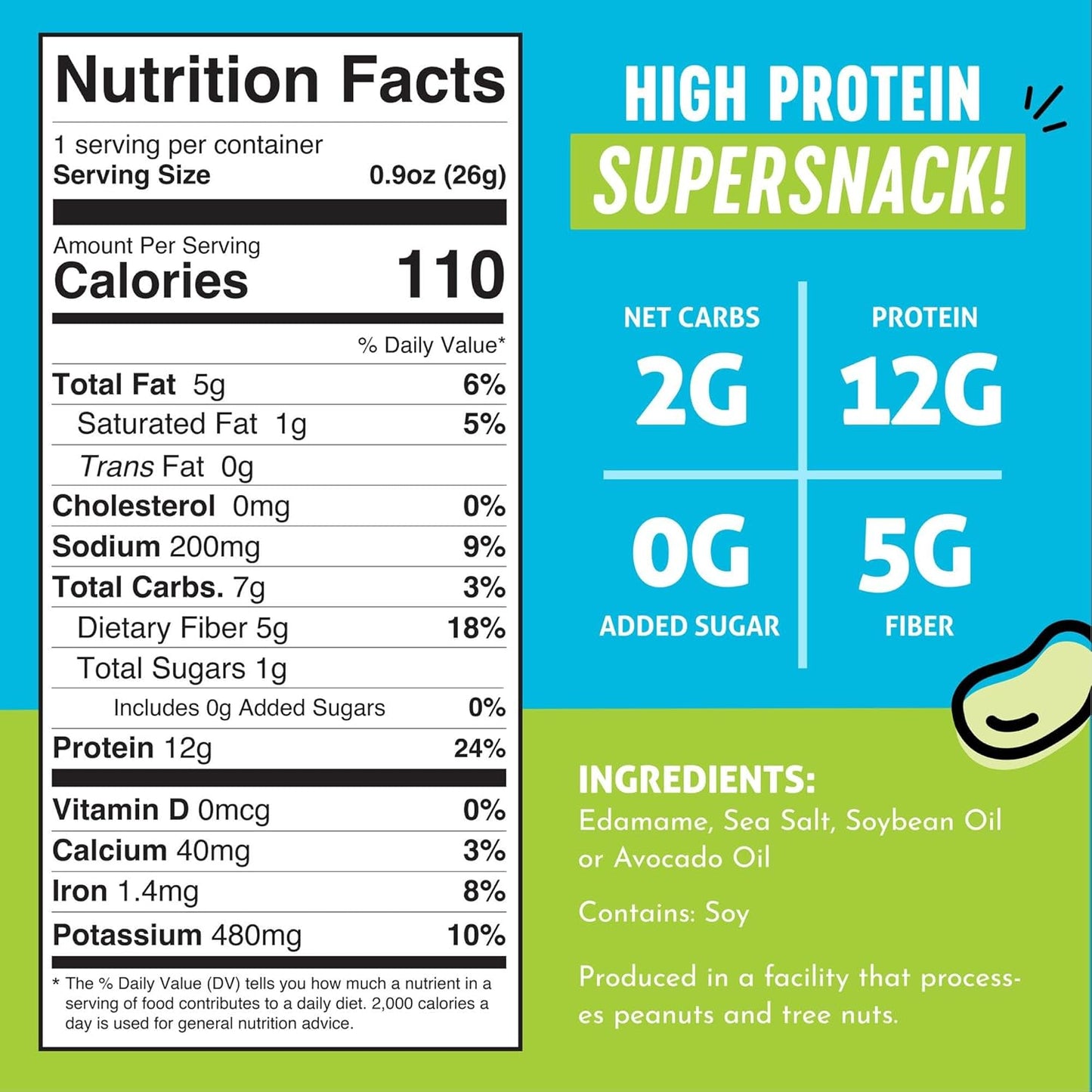The Only Bean Crunchy Dry Roasted Edamame Snacks (Sea Salt), Healthy High Protein(11g) Keto