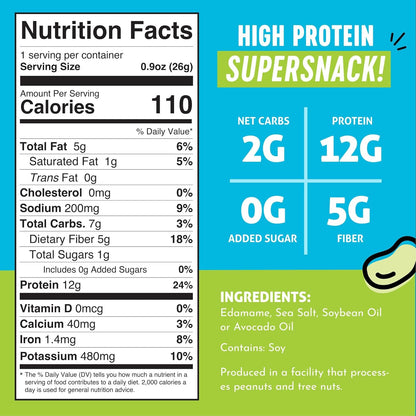 The Only Bean Crunchy Dry Roasted Edamame Snacks (Sea Salt), Healthy High Protein(11g) Keto