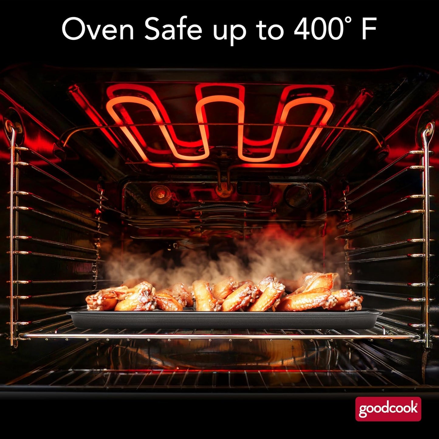GoodCook 15 x 10.5 Nonstick Carbon Steel Baking Pan & Raised Wire Rack Pizza Crisper, Crispy Bacon, Multipurpose Cooking Sheet Pan, Cooling