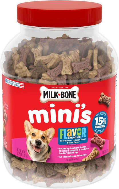 Milk-Bone Flavor Snacks Minis Dog Biscuits, Flavored Crunchy Dog Treats, 36 Oz. Canister