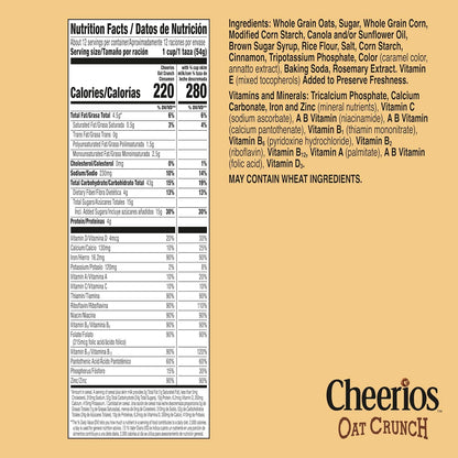 Cheerios Oat Crunch Cinnamon Breakfast Cereal, Made with Whole Grain, Family Size, 24 oz