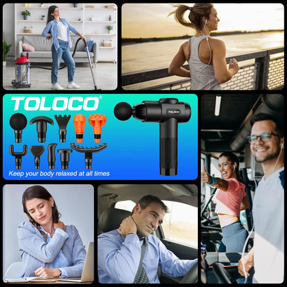 TOLOCO Massage Gun, Deep Tissue Back Massage for Athletes for Pain Relief, Percussion Massager with 10 Massages Heads & Silent Brushless
