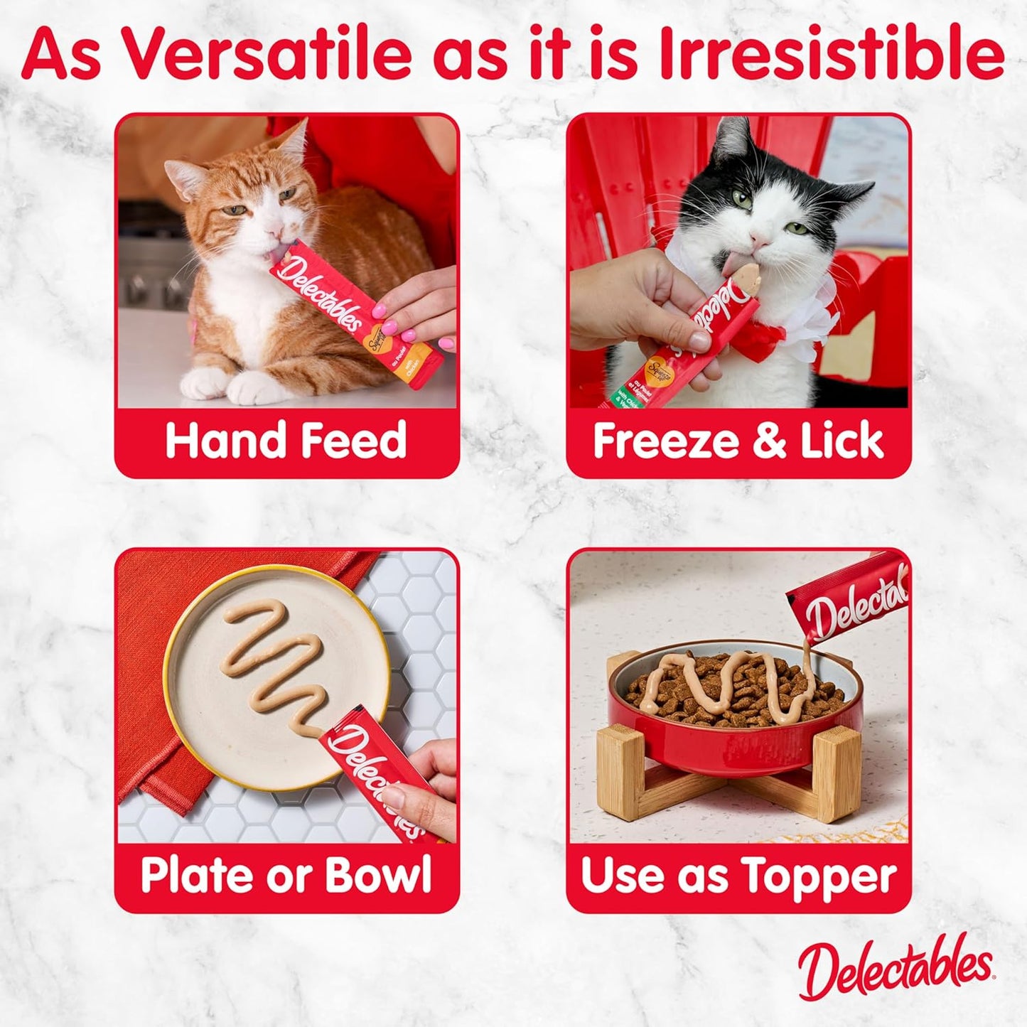 Delectables Squeeze Up Variety Pack, Creamy Squeezable Puree, Lickable Wet Cat Treats, Grain Free, No Added Fillers, No