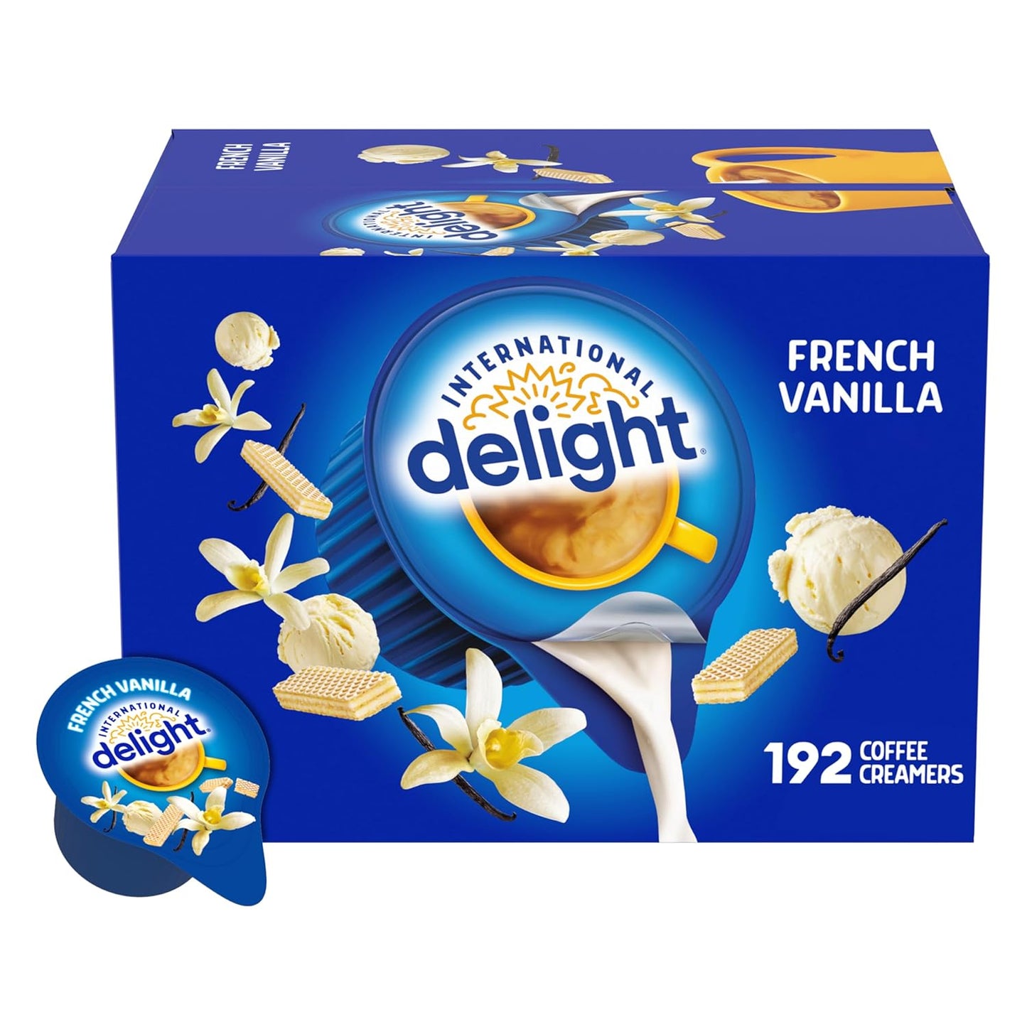 International Delight, French Vanilla, Single-Serve Coffee Creamers, 192 Count, Shelf Stable Non-Dairy Flavored Coffee Creamer, Great for Home