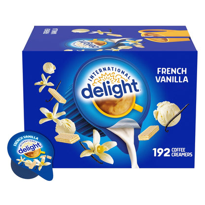 International Delight, French Vanilla, Single-Serve Coffee Creamers, 192 Count, Shelf Stable Non-Dairy Flavored Coffee Creamer, Great for Home