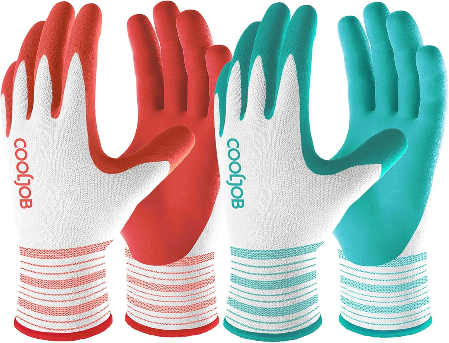 COOLJOB 2 Pairs Gardening Gloves for Women Ladies, Breathable Rubber Coated for Yard Garden, Outdoor Indoor Protective Work with Grip, Medium