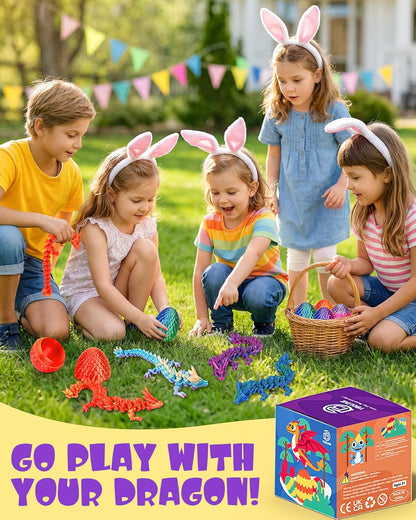 TBOLINE 4PCS 3D Printed Dragon Egg, Easter Basket Stuffers for Kids, Prefilled Easter Eggs with Toys Stuffed Egg Hunt