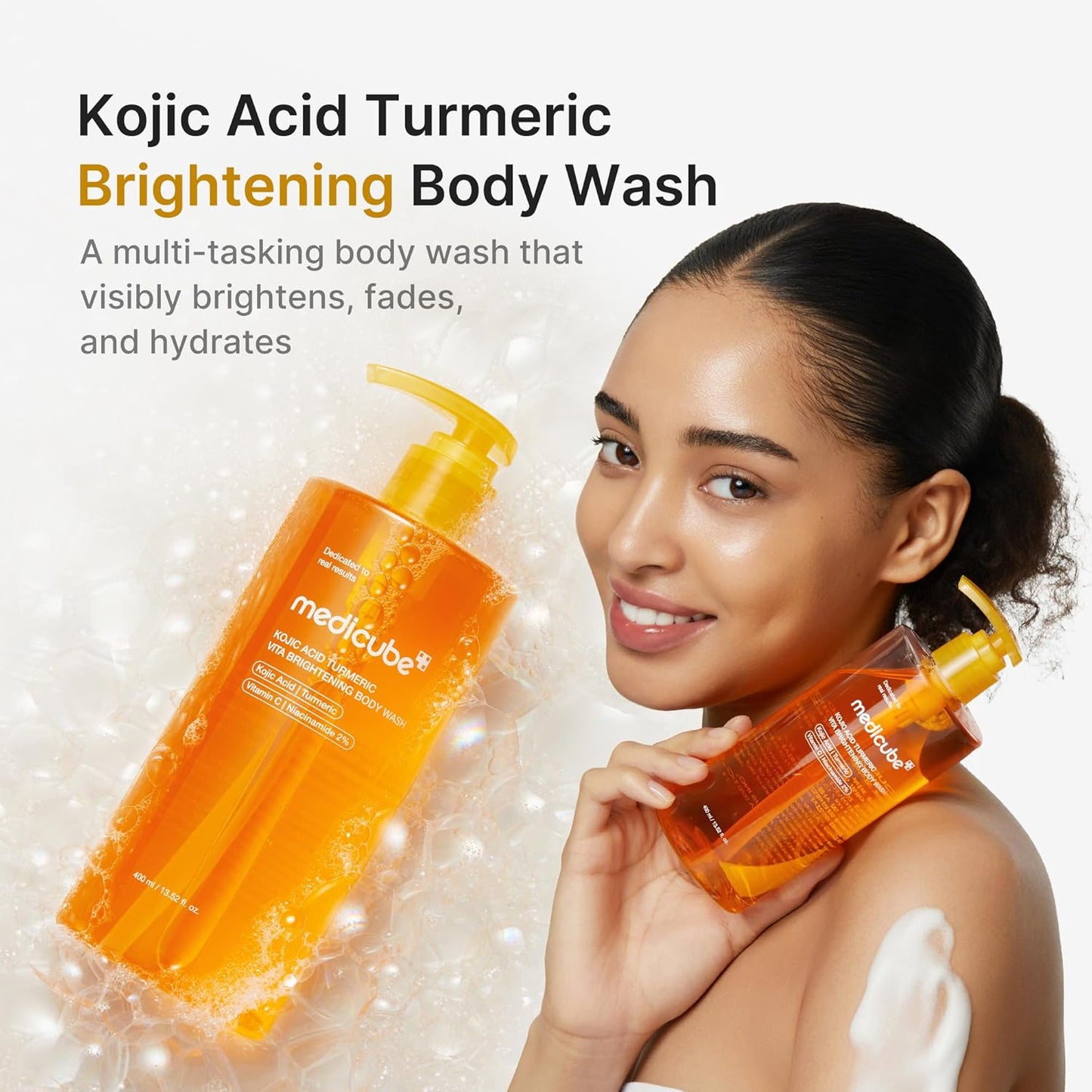 medicube Kojic Acid Turmeric Brightening Body Wash, Gentle Shower Gel for Uneven Skin, Niacinamide, Vitamin C, AHA/BHA, Deep