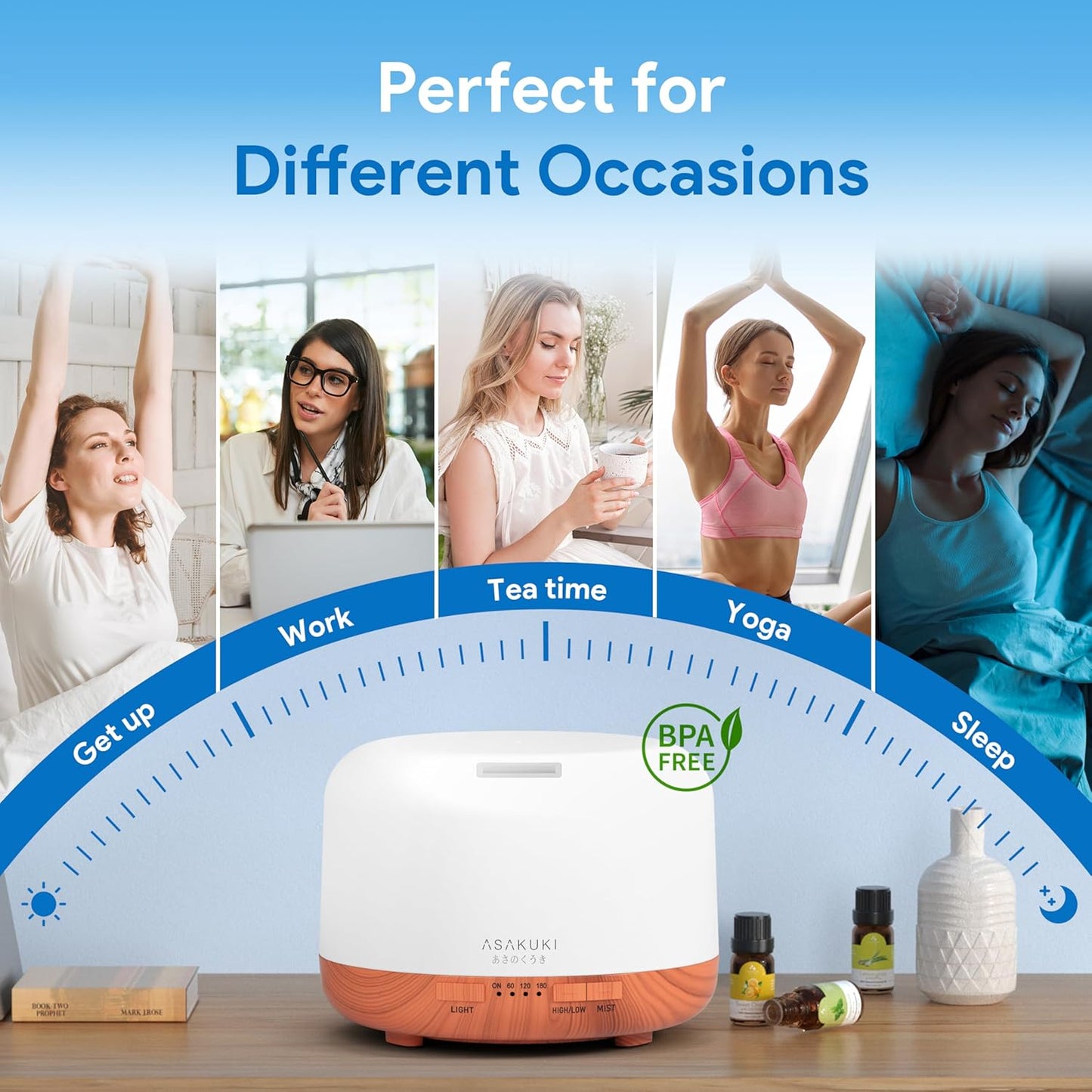 ASAKUKI Essential Oil Diffuser for Home, 500ML Aromatherapy Diffuser Humidifier with Remote Control, 7 Color LED