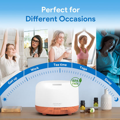 ASAKUKI Essential Oil Diffuser for Home, 500ML Aromatherapy Diffuser Humidifier with Remote Control, 7 Color LED