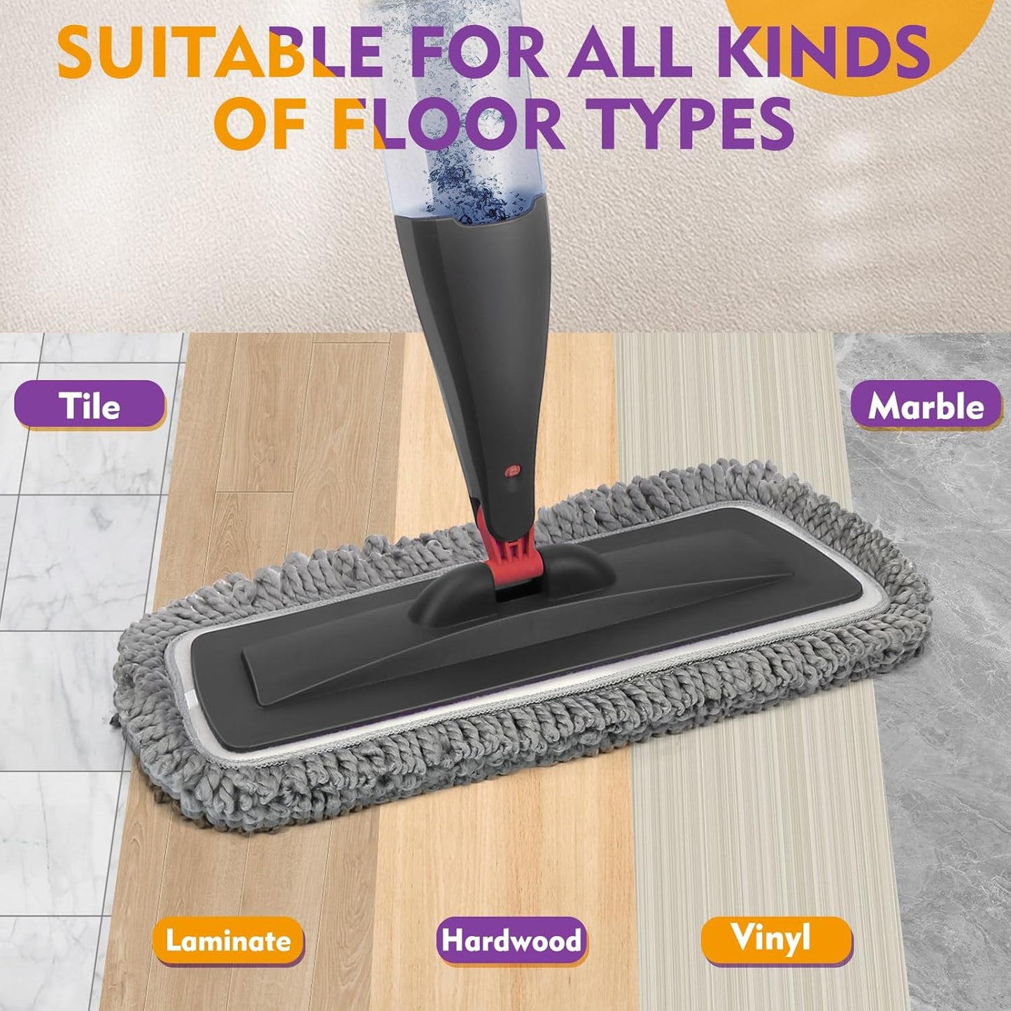 Spray Mop for Floor Cleaning with Washable Pads, Microfiber Wet Mops with 800 ml Refillable