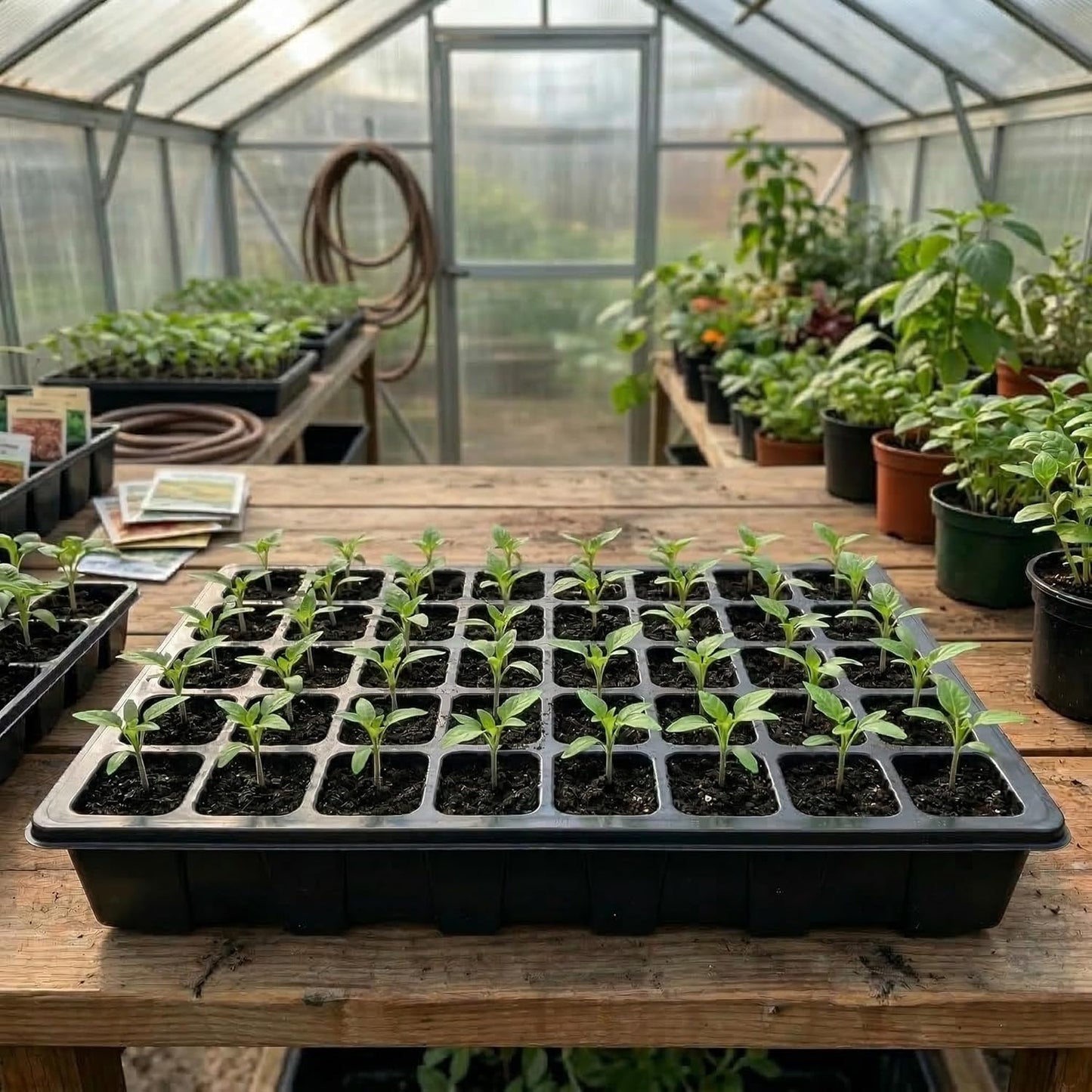 Gardzen 5-Set Seed Starter Tray Kits, Durable Plant Germination Trays with Humidity Vented Domes and Bases, Ideal for Seed Starting, Indoor