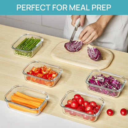 Vtopmart 5Pack 22oz Glass Storage Containers with Lids, Glass Meal Prep Food Container Sets with Snap Airtight Lids for Microwave